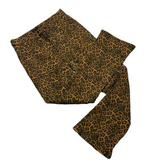 7 For All Mankind Anthropologie Leopard Print High Waist Slim Kick Jeans 28 - Picture 3 of 17